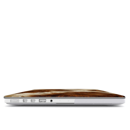Chestnut Cowhide MacBook case — hard-shell laptop cover, side view with ports