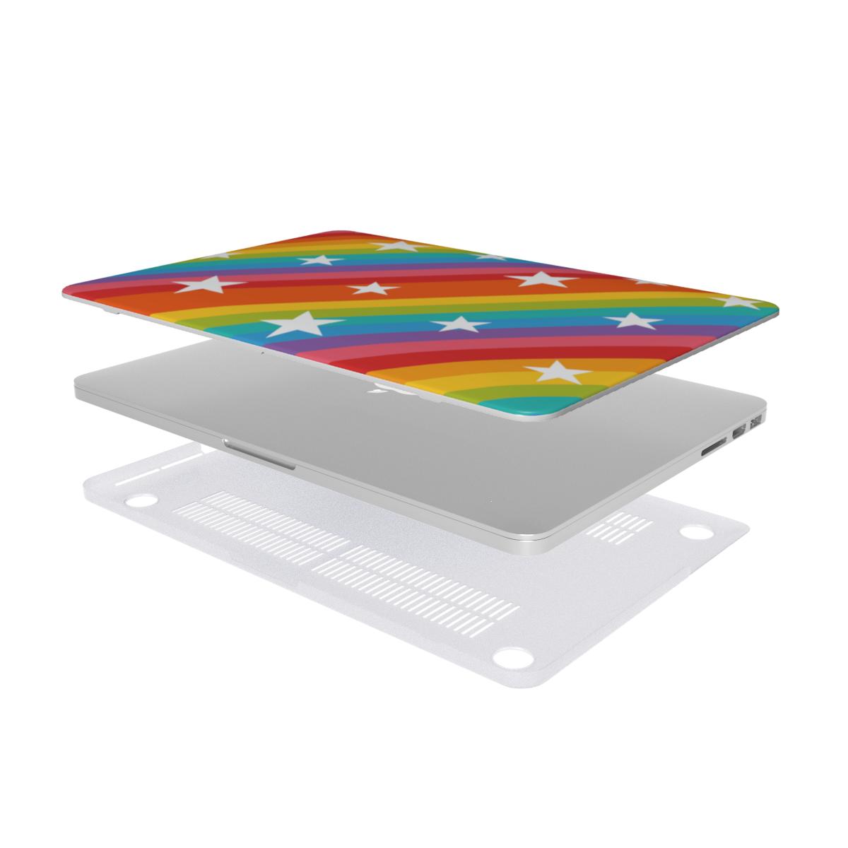 Rainbow Star Stripe MacBook case — hard-shell laptop cover, two-piece shell view