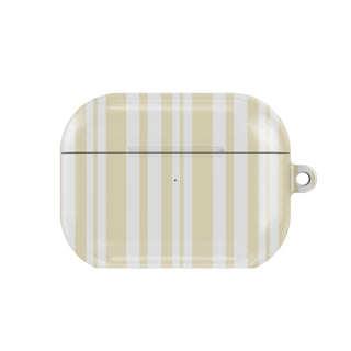 Butter Ticking Stripe AirPods case — yellow stripe, closed front view