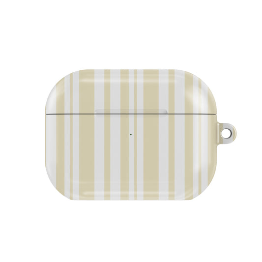 Butter Ticking Stripe AirPods case — yellow stripe, closed front view