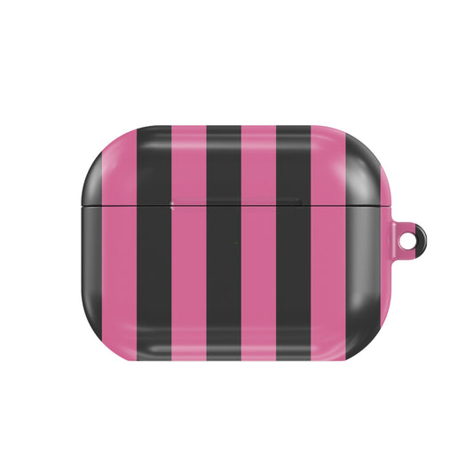 Pink & Black Stripe AirPods case — bold stripe, closed front view