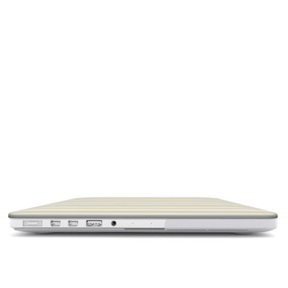 Butter Ticking Stripe MacBook case — hard-shell laptop cover, side view with ports