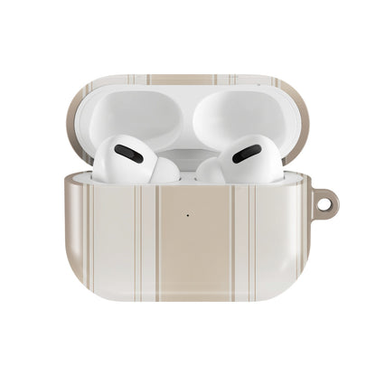 Taupe Ticking Stripe AirPods case — open front view