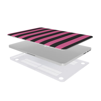 Pink & Black Stripe MacBook case — hard-shell laptop cover, two-piece shell view