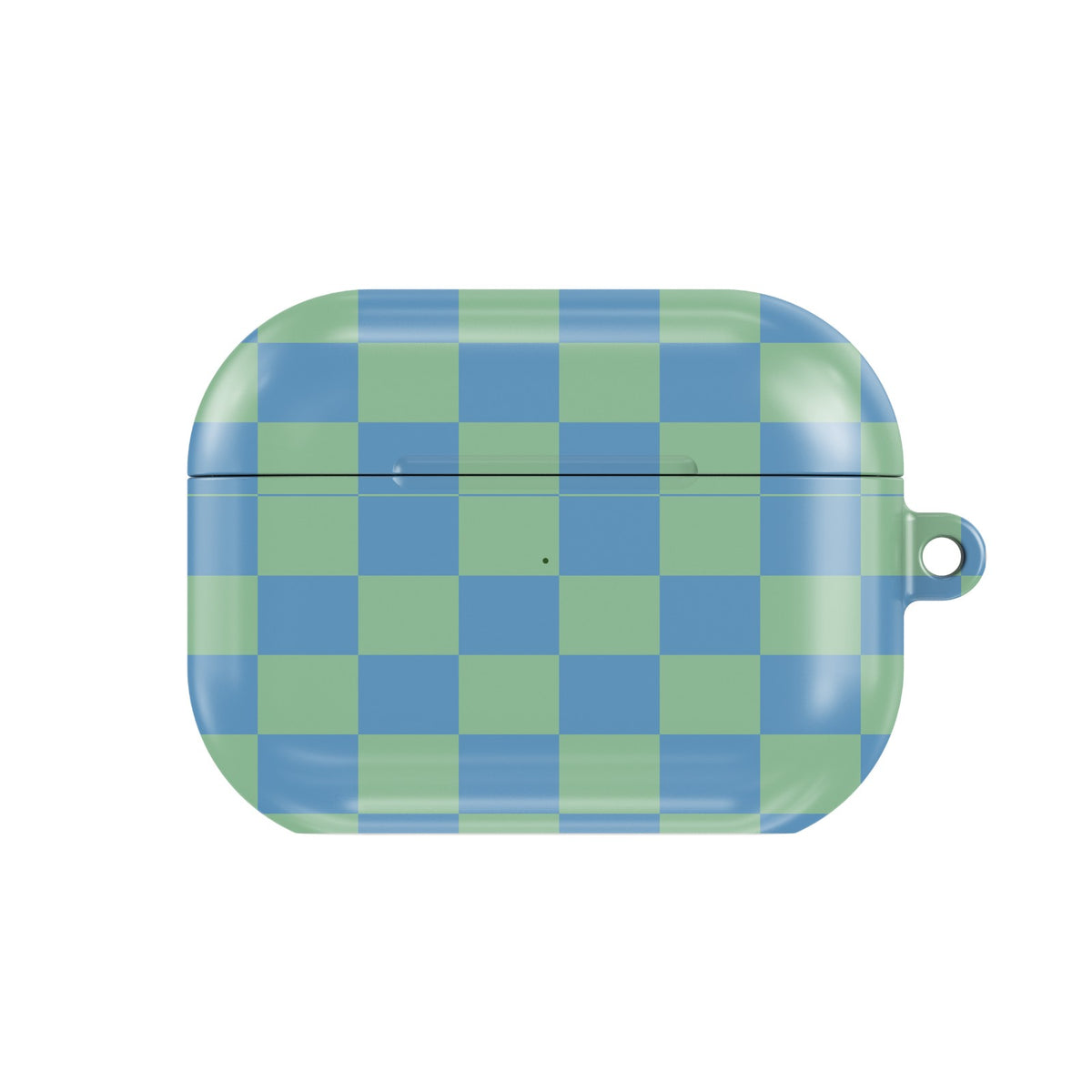 Blue & Green Check AirPods case — blue check, closed front view