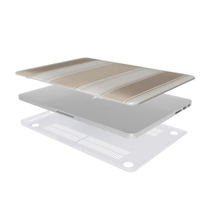 Taupe Ticking Stripe MacBook case — hard-shell laptop cover, two-piece shell view