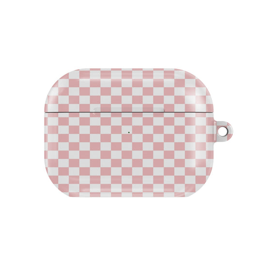Blush Check AirPods case — pink check, closed front view