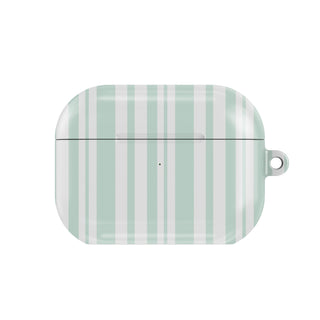 Mint Ticking Stripe AirPods case — mint stripe, closed front view