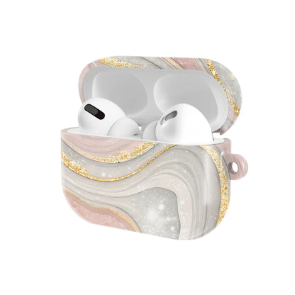 Rose Quartz Marble AirPods case — open angled view