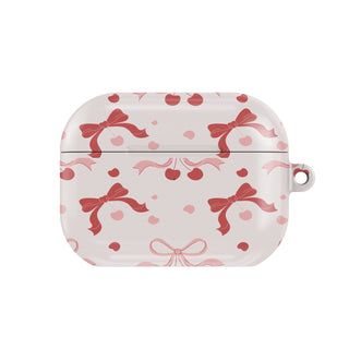 Cherry Bows AirPods case — cherry coquette, closed front view