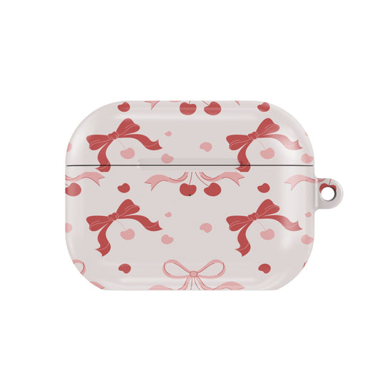 Cherry Bows AirPods case — cherry coquette, closed front view