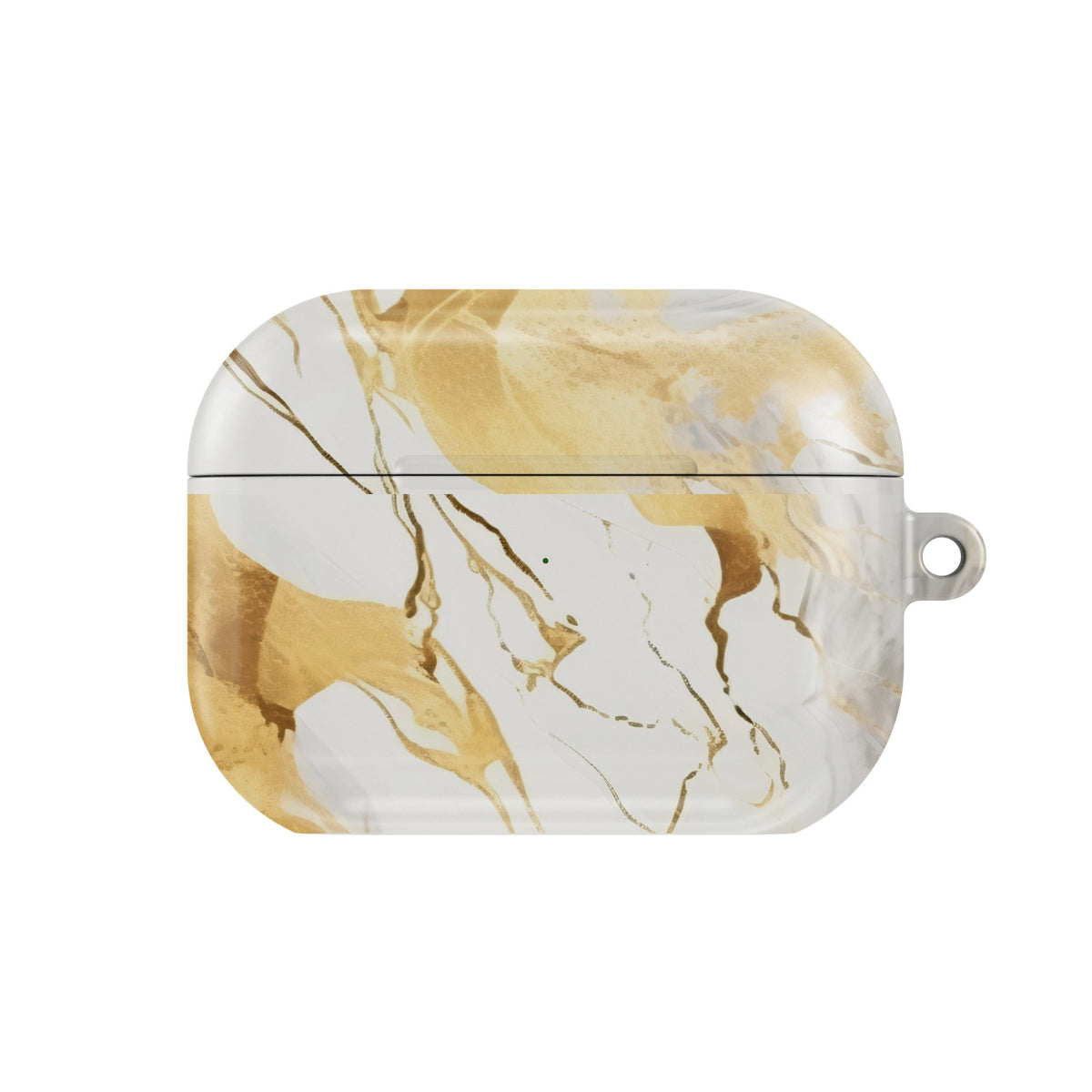 White & Gold Marble AirPods case — gilded stone, closed front view