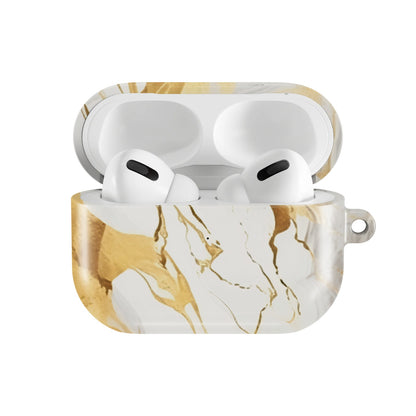 White & Gold Marble AirPods case — open front view