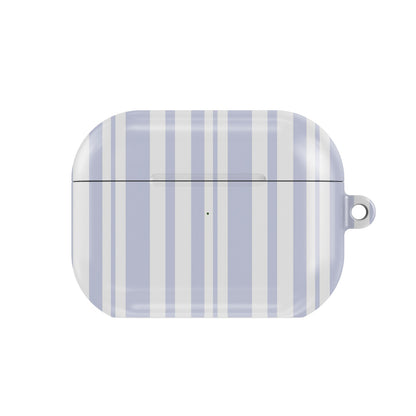 Periwinkle Ticking Stripe AirPods case — periwinkle, closed front view