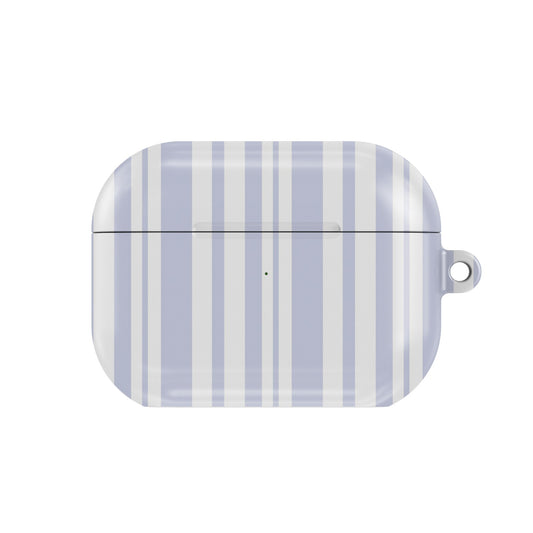 Periwinkle Ticking Stripe AirPods case — periwinkle, closed front view