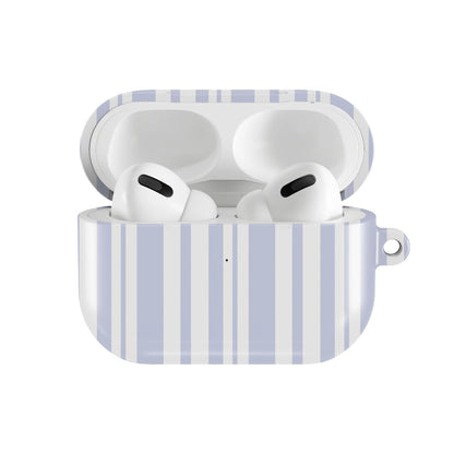 Periwinkle Ticking Stripe AirPods case — open front view