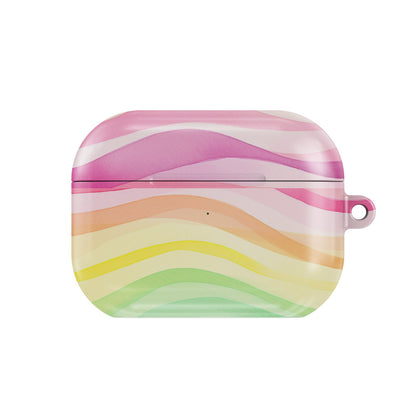 Rainbow Wave AirPods case — watercolor rainbow, closed front view