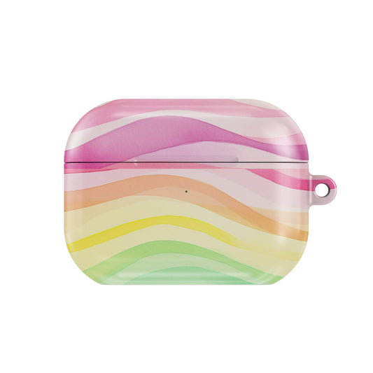Rainbow Wave AirPods case — watercolor rainbow, closed front view