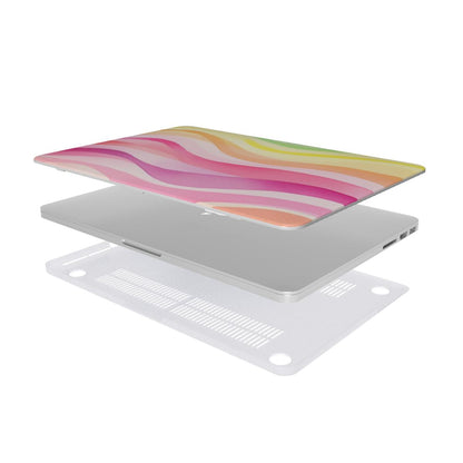 Rainbow Wave MacBook case — hard-shell laptop cover, two-piece shell view