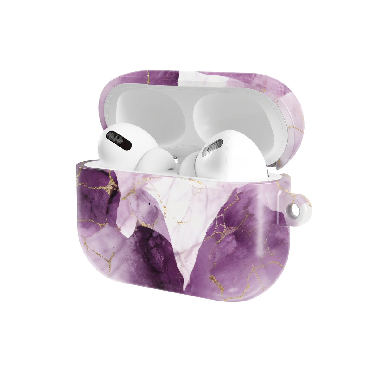 Amethyst Marble AirPods case — open angled view