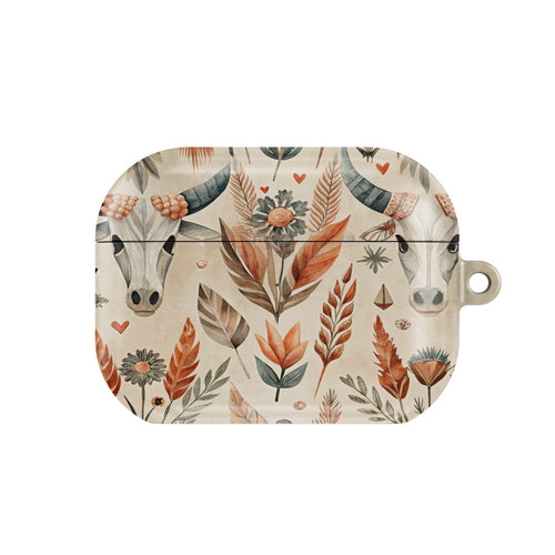 Desert Longhorn AirPods case — southwestern, closed front view