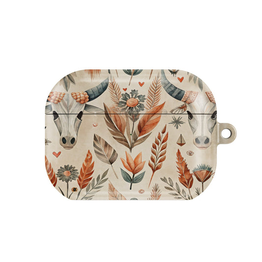 Desert Longhorn AirPods case — southwestern, closed front view