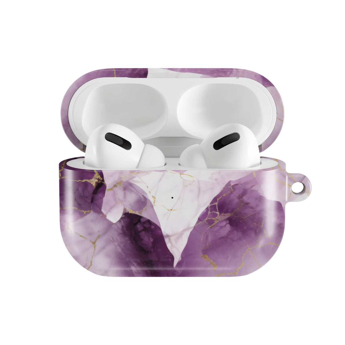 Amethyst Marble AirPods case — open front view