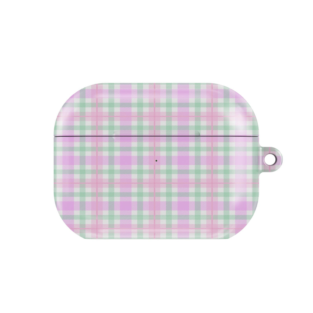 Pastel Gingham AirPods case — pastel check, closed front view
