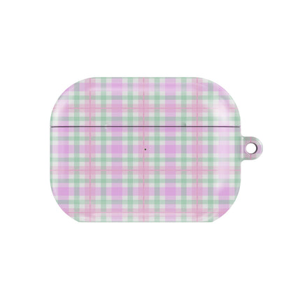 Pastel Gingham AirPods case — pastel check, closed front view