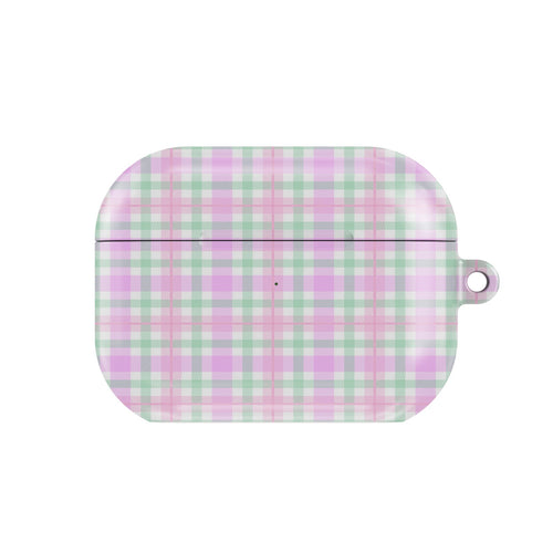 Pastel Gingham AirPods case — pastel check, closed front view