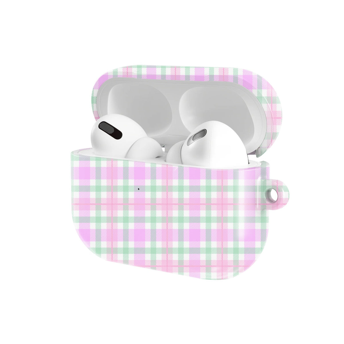 Pastel Gingham AirPods case — open angled view