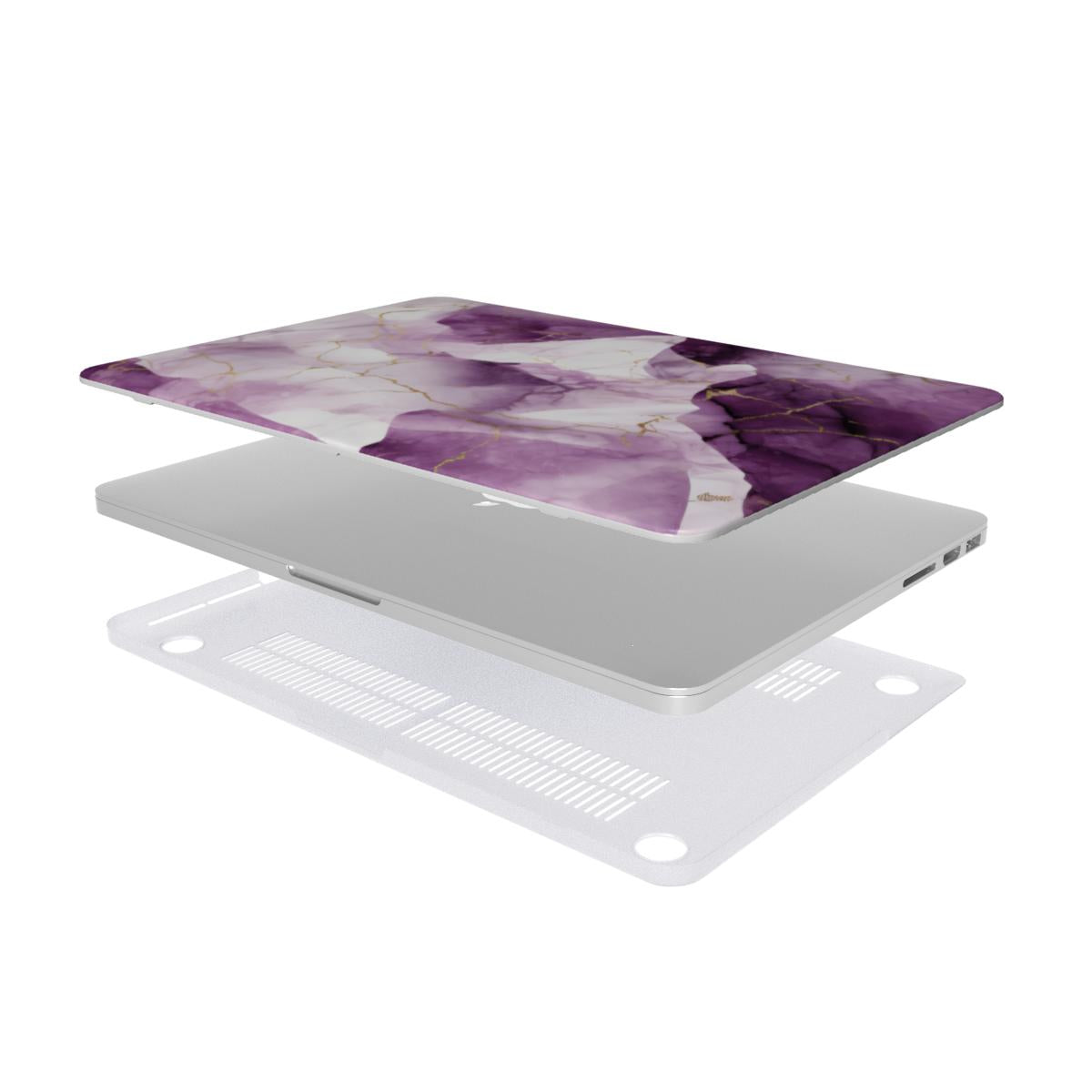 Amethyst Marble MacBook case — hard-shell laptop cover, two-piece shell view
