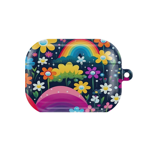 Midnight Rainbow Garden AirPods case — dark rainbow, closed front view