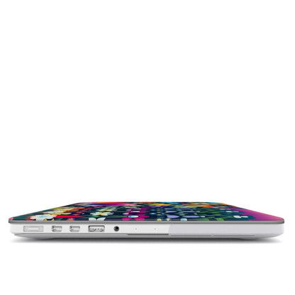 Midnight Rainbow Garden MacBook case — hard-shell laptop cover, side view with ports