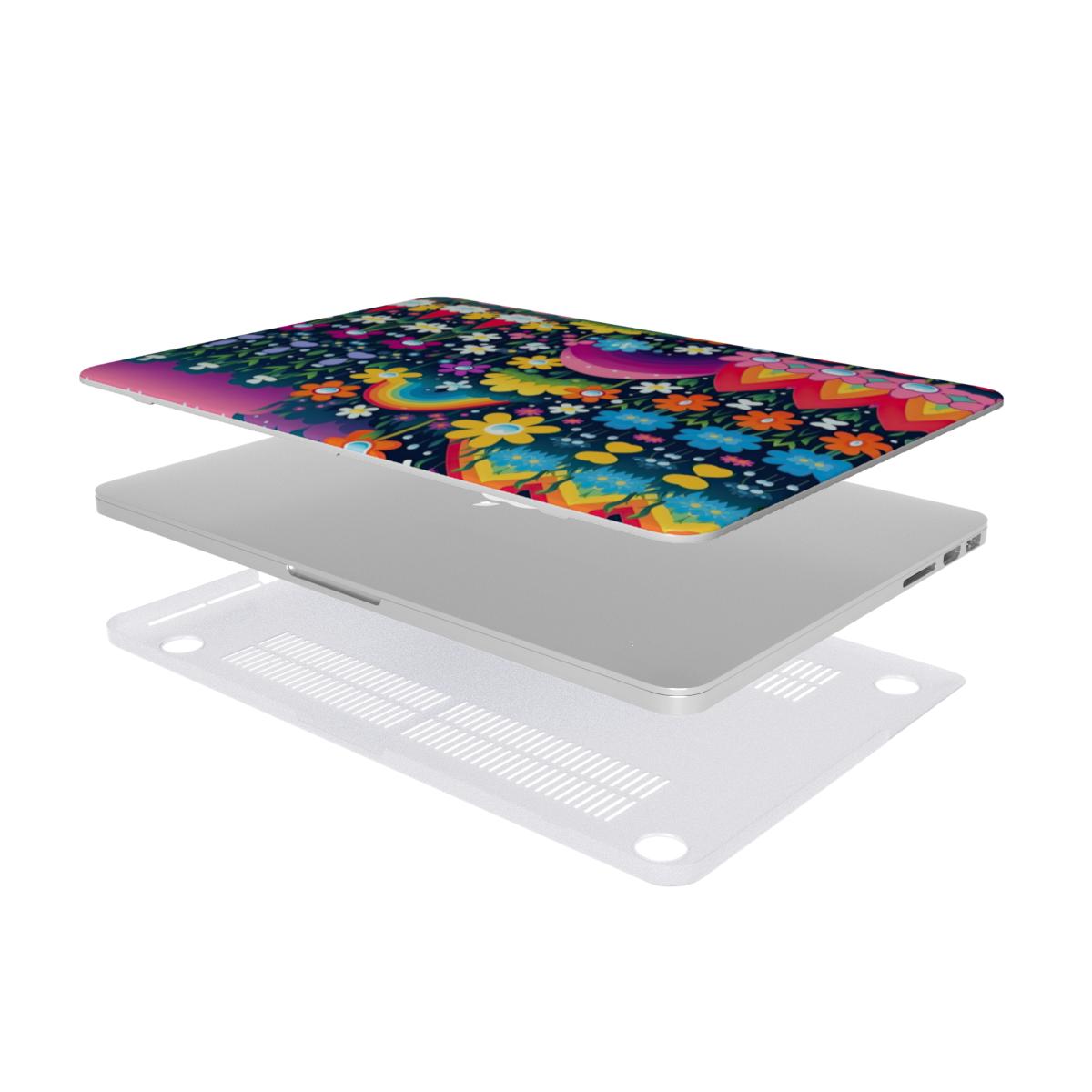 Midnight Rainbow Garden MacBook case — hard-shell laptop cover, two-piece shell view