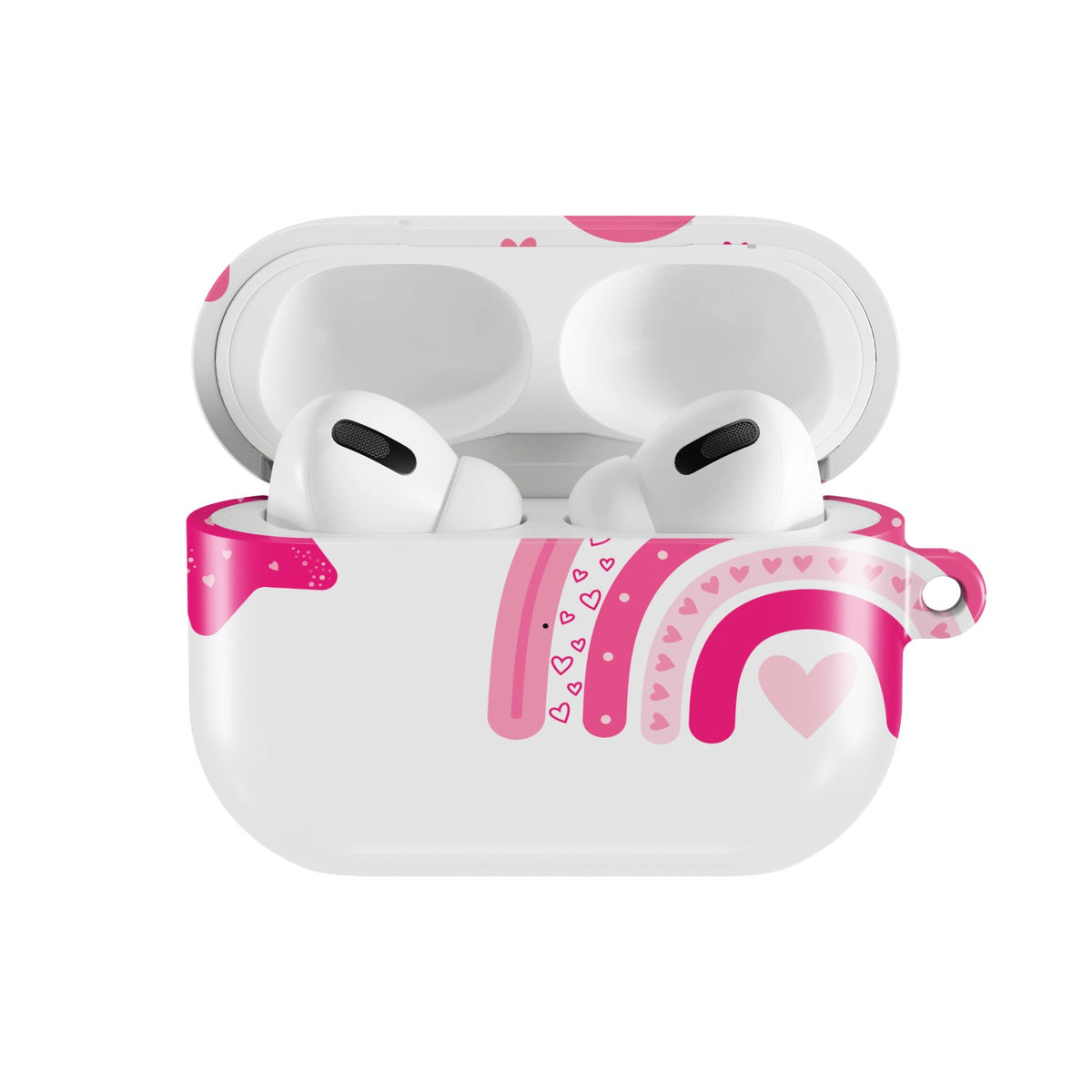 Pink Rainbow AirPods case — open front view