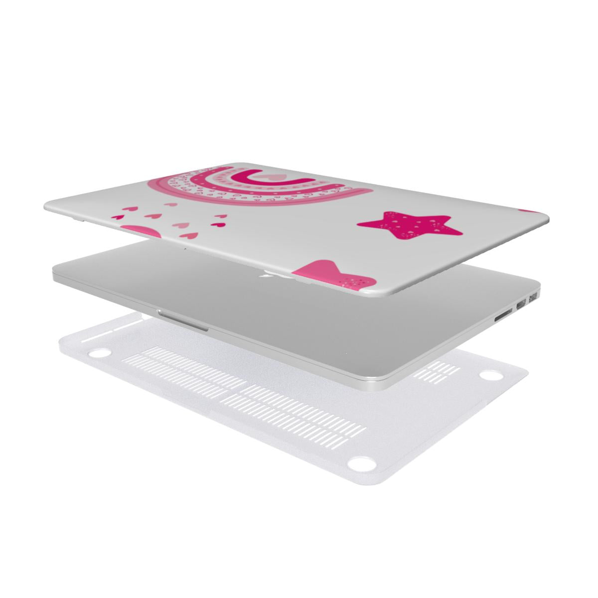 Pink Rainbow MacBook case — hard-shell laptop cover, two-piece shell view