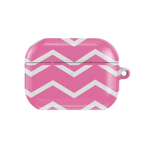 Pink Chevron AirPods case — pink zigzag, closed front view