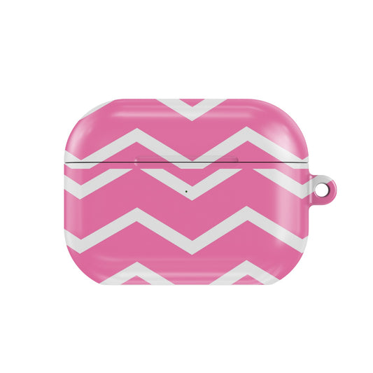 Pink Chevron AirPods case — pink zigzag, closed front view