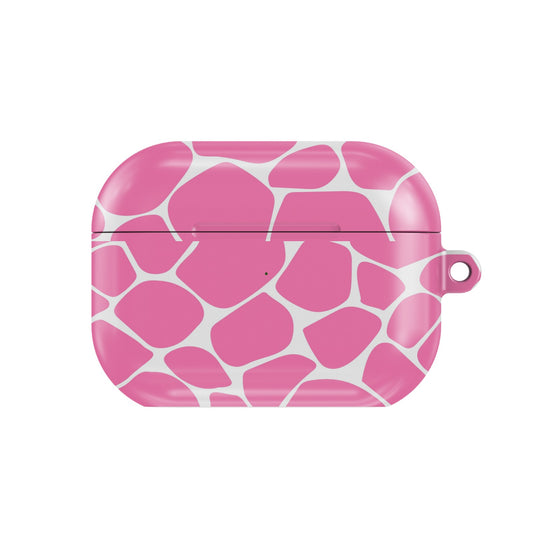 Pink Giraffe AirPods case — pink animal print, closed front view