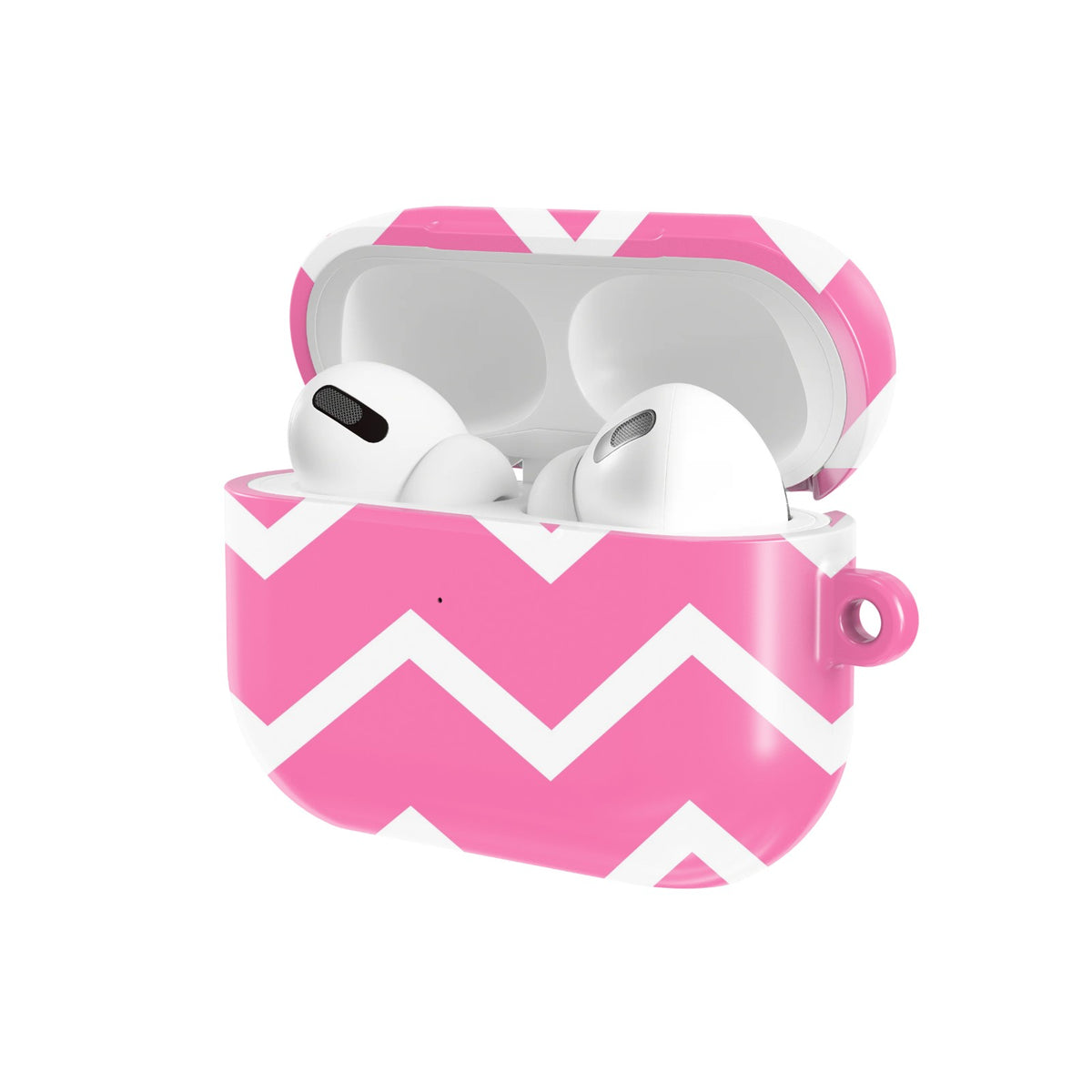 Pink Chevron AirPods case — open angled view