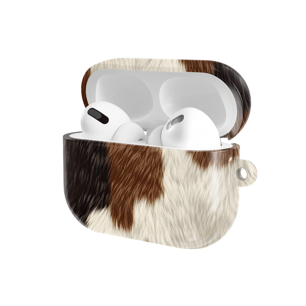 Brown Cowhide AirPods case — open angled view