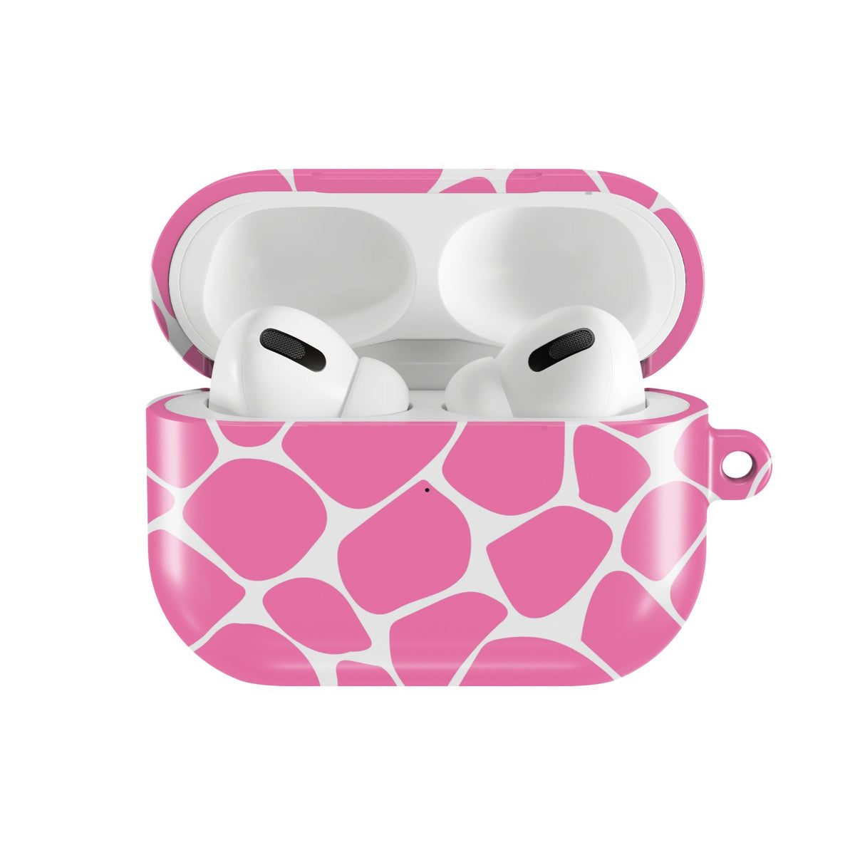 Pink Giraffe AirPods case — open front view