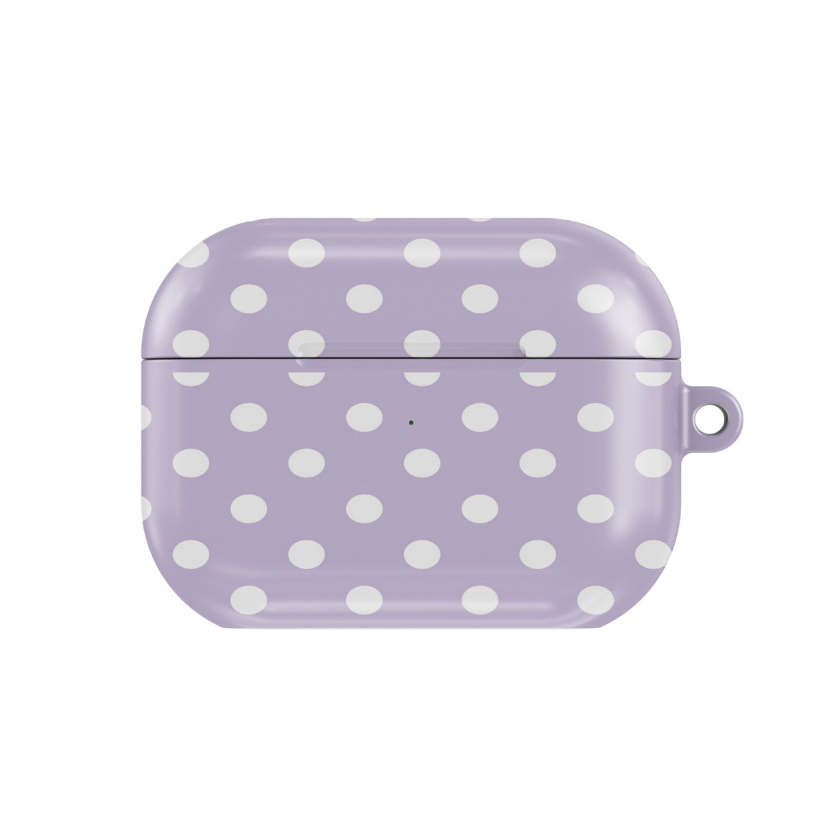 Lilac Polka Dot AirPods case — lilac dot, closed front view