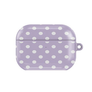Lilac Polka Dot AirPods case — lilac dot, closed front view