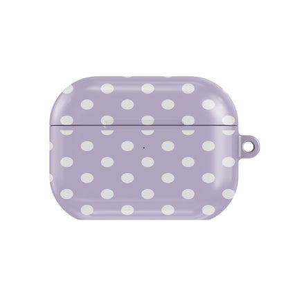 Lilac Polka Dot AirPods case — lilac dot, closed front view