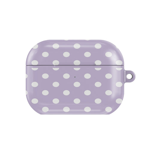 Lilac Polka Dot AirPods case — lilac dot, closed front view