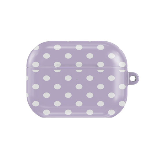 Lilac Polka Dot AirPods case — lilac dot, closed front view