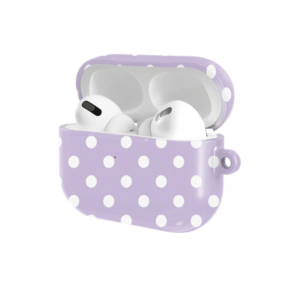 Lilac Polka Dot AirPods case — open angled view