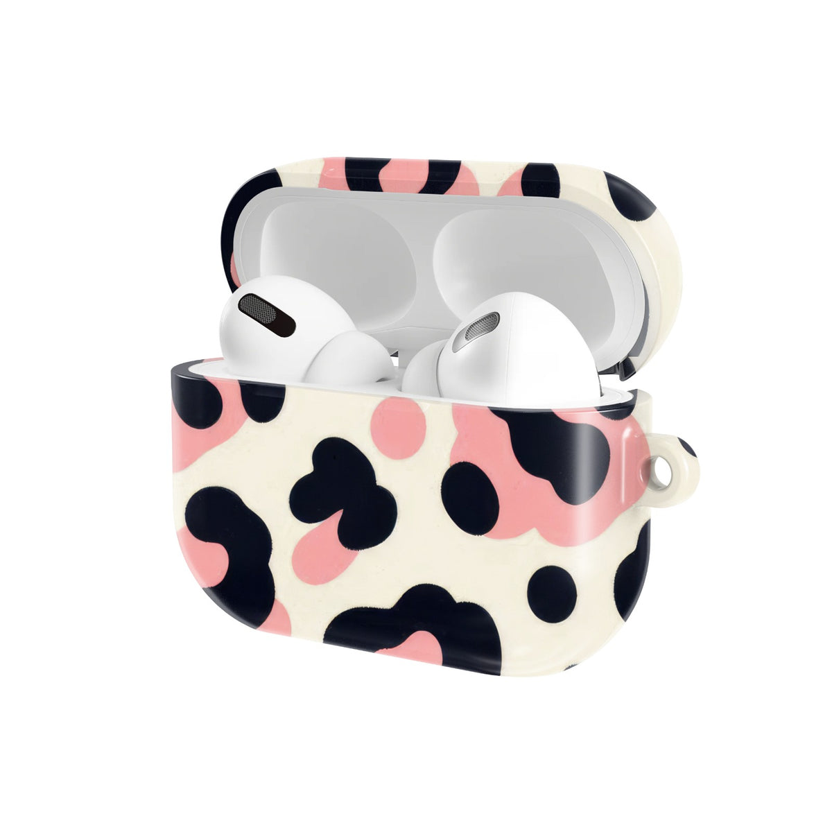 Pink Leopard AirPods case — open angled view